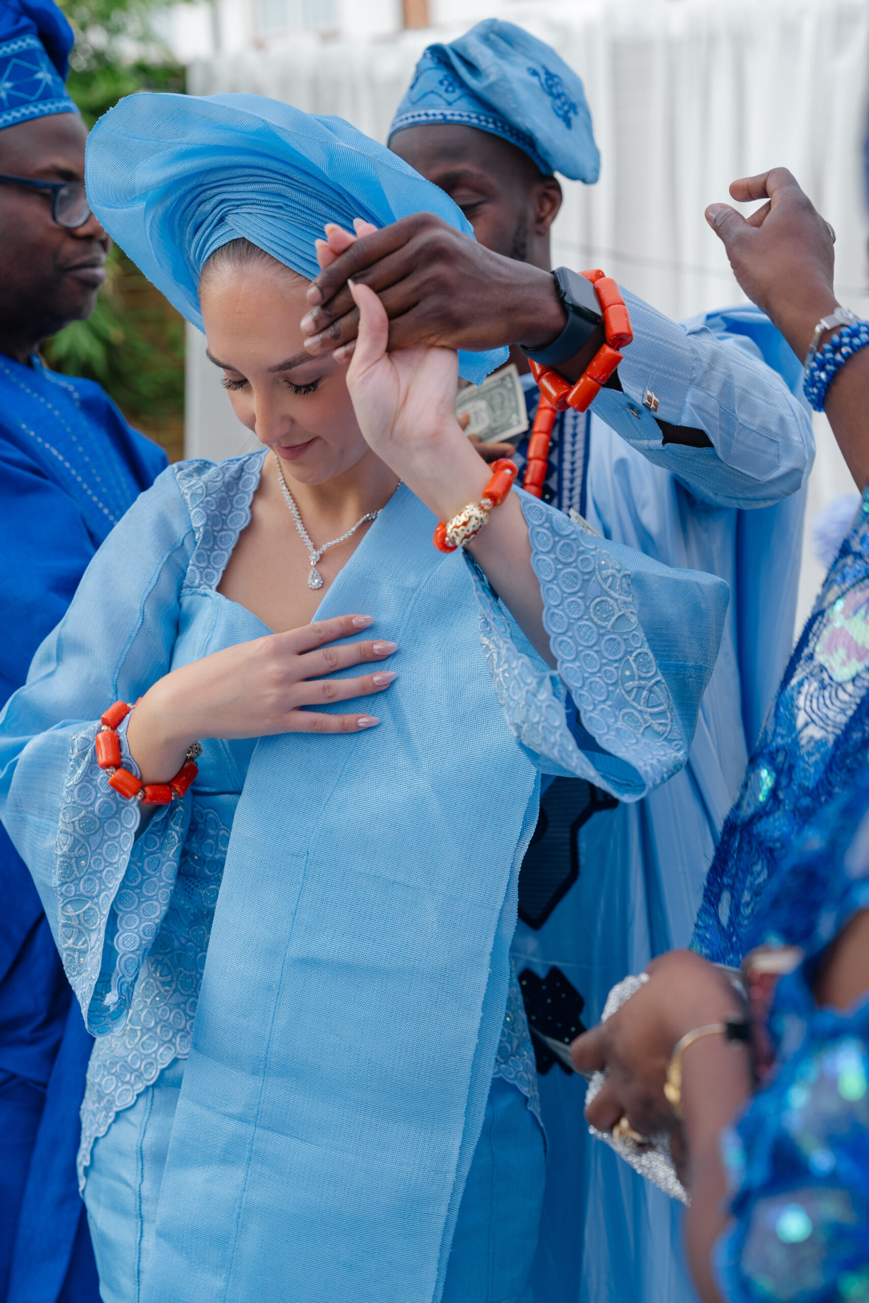 Bride and groom dancing during Yoruba multicultural wedding in London Harden